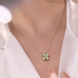 Green Jade Flower Rotated Pendant 925 Silver Necklaces