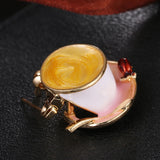 Coffee Cup Spoon Disc Shape Enamel Brooches