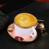 Coffee Cup Spoon Disc Shape Enamel Brooches