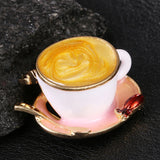 Coffee Cup Spoon Disc Shape Enamel Brooches