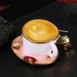 Coffee Cup Spoon Disc Shape Enamel Brooches