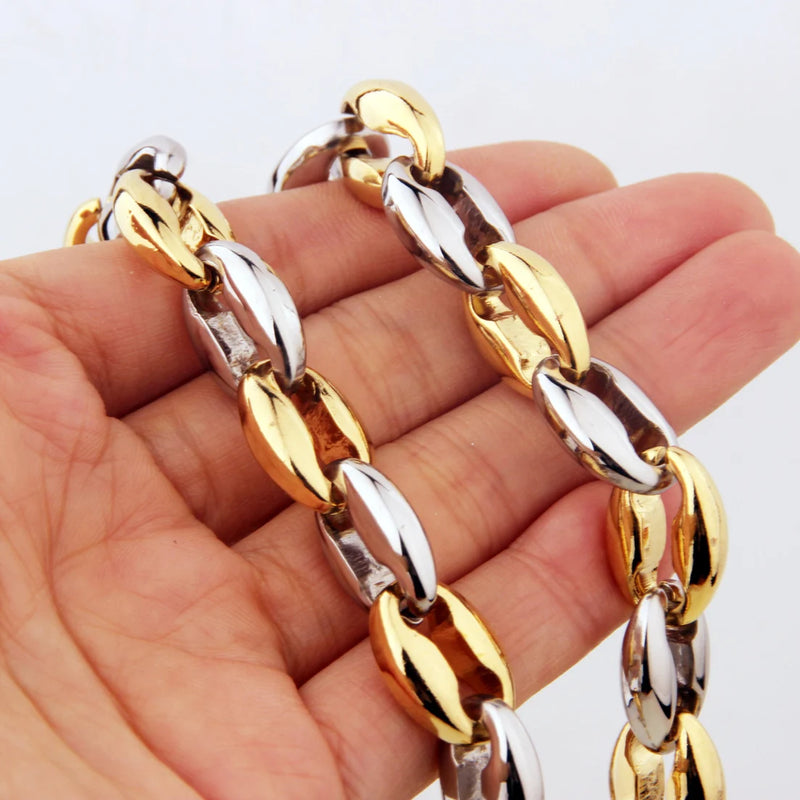 Coffee Link Chain Necklace Gold/Steel Stainless Steel Necklace Chain