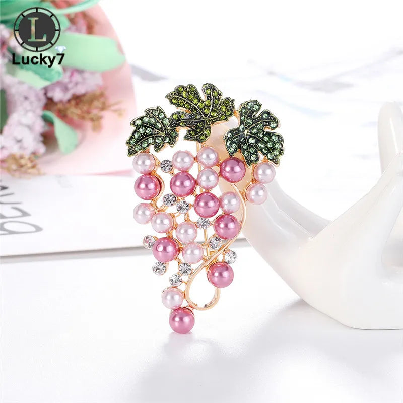 Grape Plant Brooch Rhinestone Pearl Corsage Creative Personality Painting