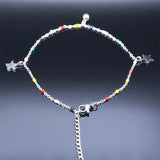 Colorful Bead Star Anklet Stainless Steel Summer Beach Charm Bracelet