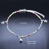 Colorful Bead Star Anklet Stainless Steel Summer Beach Charm Bracelet