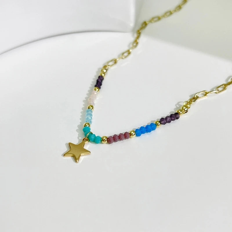 Colorful Beads Boho Neck Chain Star Pendant Women Necklace