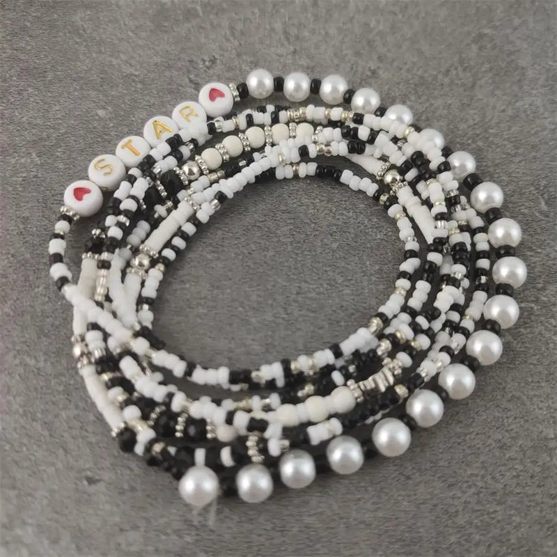 Colorful Beads Pearl Star Multilayer Bracelets Set for Women