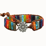 Boho Sunflower Wrap Bracelet Colorful Stone Beaded Hand Braided