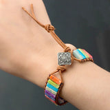 Boho Sunflower Wrap Bracelet Colorful Stone Beaded Hand Braided