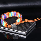 Boho Sunflower Wrap Bracelet Colorful Stone Beaded Hand Braided
