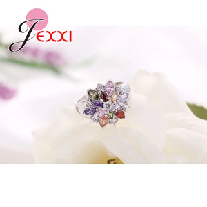 Colorful CZ Crystal 925 Silver Party Ring Women Engagement Wedding Rings