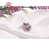Colorful CZ Crystal 925 Silver Party Ring Women Engagement Wedding Rings