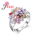 Colorful CZ Crystal 925 Silver Party Ring Women Engagement Wedding Rings