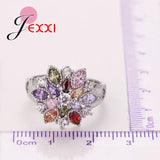 Colorful CZ Crystal 925 Silver Party Ring Women Engagement Wedding Rings