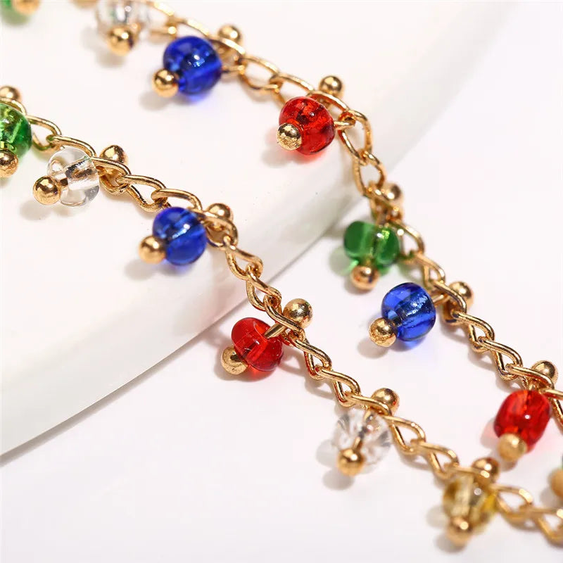 Colorful Crystal Beads Anklet Chain Leg Bracelet Foot Jewelry