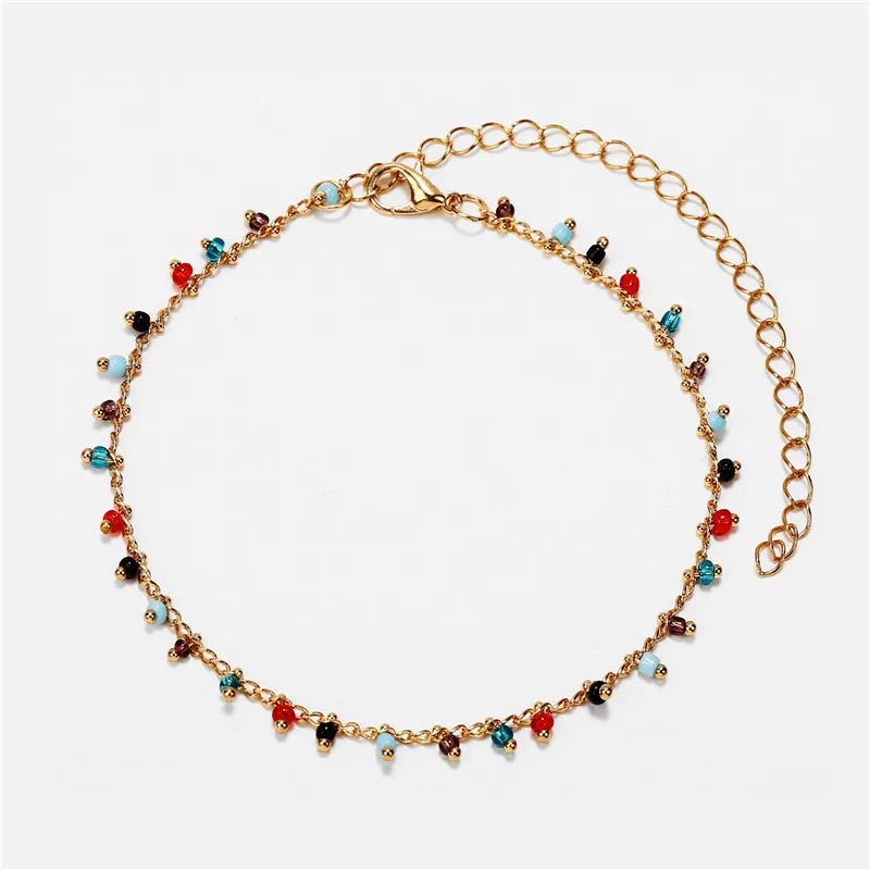 Colorful Crystal Beads Anklet Chain Leg Bracelet Foot Jewelry