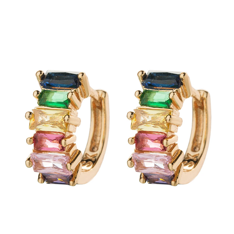 Colorful Crystal Small Hoop Earrings Clear CZ Geometric Circle Huggie Earrings