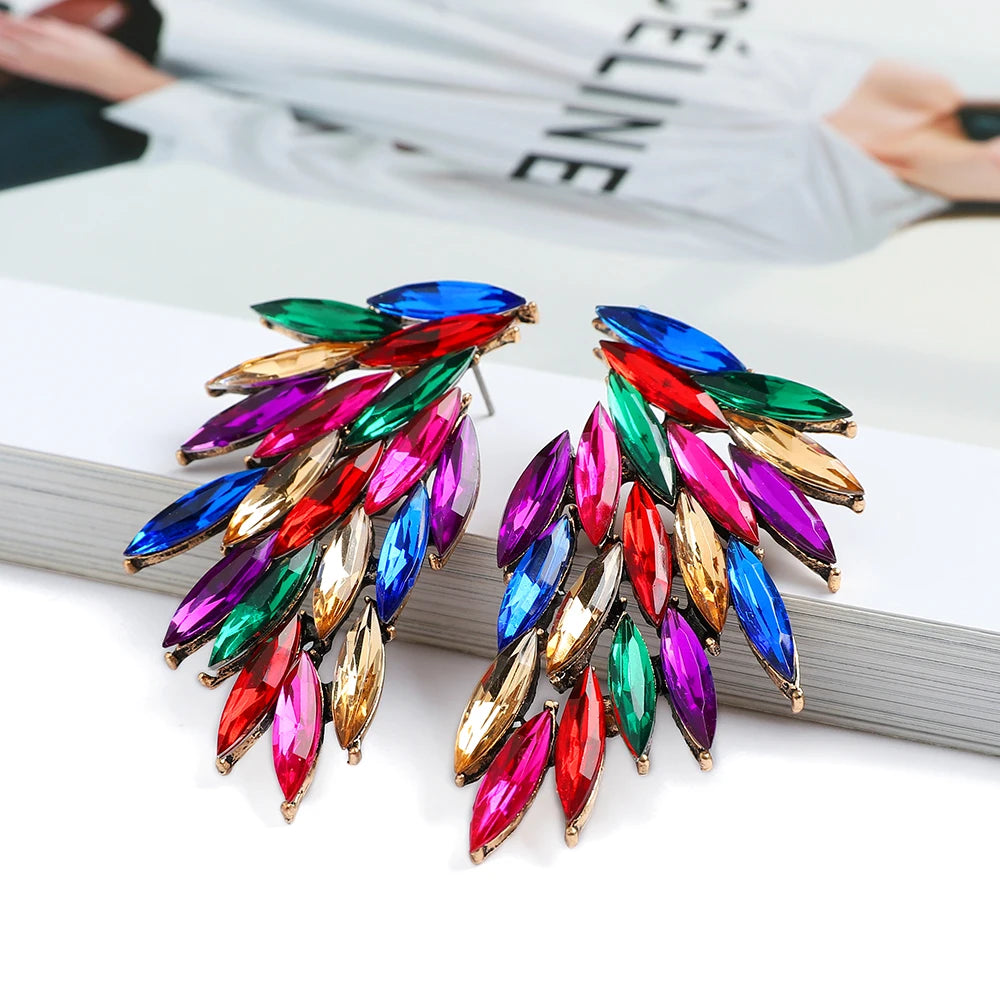 Colorful Crystal Stud Earrings Charm Sorority Geometric Ear Nail
