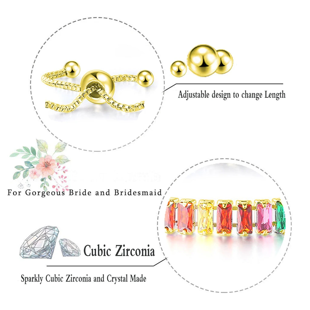 Colorful CZ Tennis Bracelet Bangle Silver Charm for Women Wedding