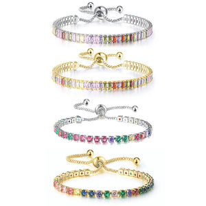 Colorful CZ Tennis Bracelet Bangle Silver Charm for Women Wedding