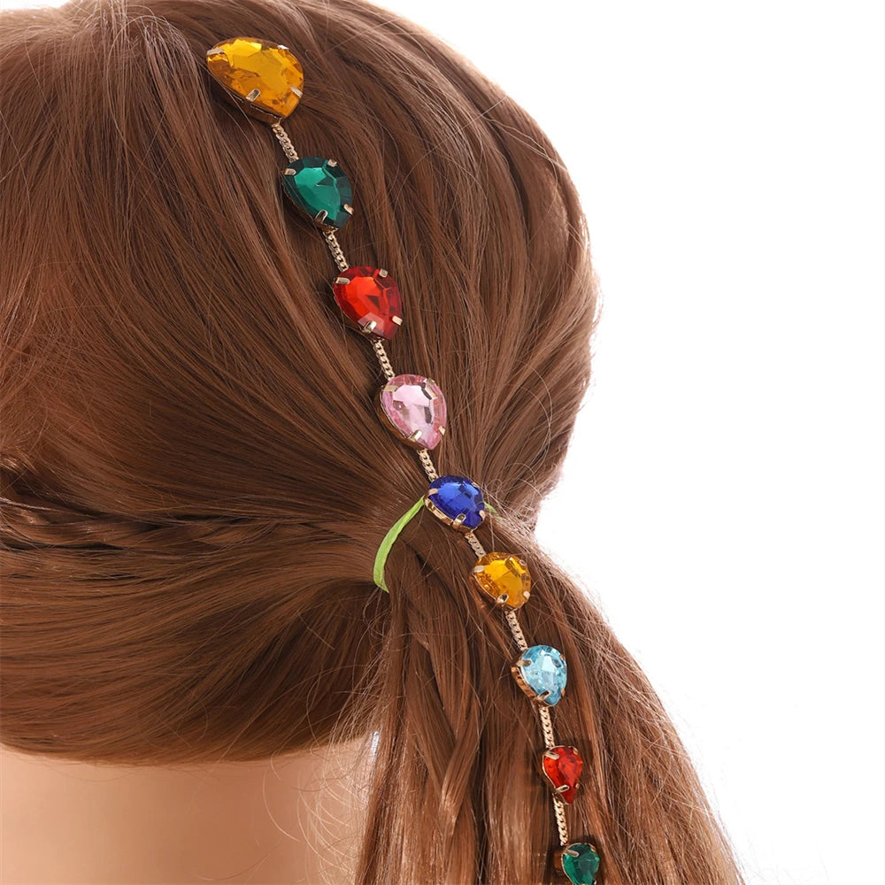 Colorful Drop Crystal Tassel Hair Comb for Women