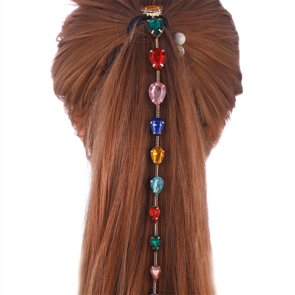 Colorful Drop Crystal Tassel Hair Comb for Women