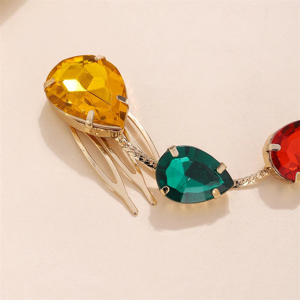 Colorful Drop Crystal Tassel Hair Comb for Women