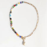 Bohemian Flower Beads Necklace with Pearl Pendant