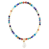 Bohemian Flower Beads Necklace with Pearl Pendant