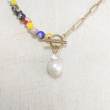 Bohemian Flower Beads Necklace with Pearl Pendant