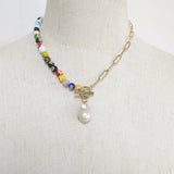 Bohemian Flower Beads Necklace with Pearl Pendant