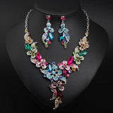 Colorful Flower Crystal Jewelry Set Necklace Earrings