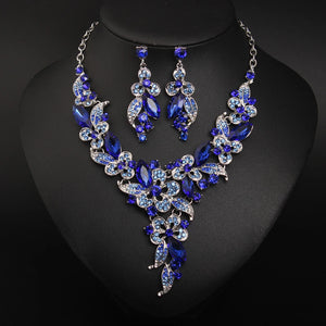 Colorful Flower Crystal Jewelry Set Necklace Earrings