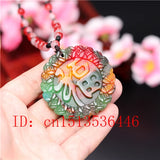 Colorful Jade Blessing Pendant Necklace Chinese Hand-Carved