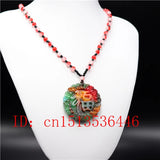 Colorful Jade Blessing Pendant Necklace Chinese Hand-Carved