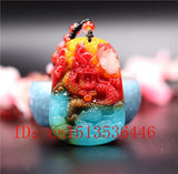 Colorful Jade Dragon Pendant Necklace Chinese Hand-Carved Amulet