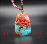 Colorful Jade Dragon Pendant Necklace Chinese Hand-Carved Amulet
