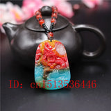 Colorful Jade Dragon Pendant Necklace Chinese Hand-Carved Amulet