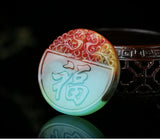 Colorful Jade Fortune Pendant Necklace Chinese Hand-Carved Healing Jewelry