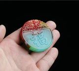 Colorful Jade Fortune Pendant Necklace Chinese Hand-Carved Healing Jewelry
