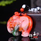 Colorful Jade Ruyi Elephant Pendant Necklace Hand-Carved Healing Luck Gift