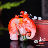 Colorful Jade Ruyi Elephant Pendant Necklace Hand-Carved Healing Luck Gift