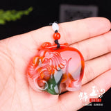 Colorful Jade Ruyi Elephant Pendant Necklace Hand-Carved Healing Luck Gift