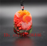 Colorful Jade Tiger Pendant Necklace Chinese Hand-Carved Relax Healing