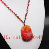 Colorful Jade Tiger Pendant Necklace Chinese Hand-Carved Relax Healing