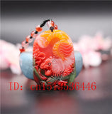 Colorful Jade Tiger Pendant Necklace Chinese Hand-Carved Relax Healing