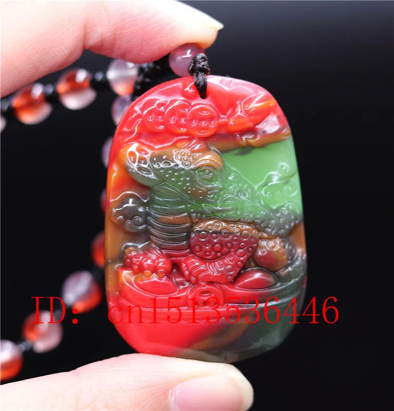 Colorful Jade Toad Pendant Necklace Chinese Hand-Carved Relax Healing Gift