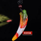 Colorful Jade Wolf Tooth Pendant Necklace Hand-Carved
