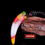 Colorful Jade Wolf Tooth Pendant Necklace Hand-Carved