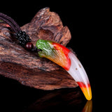 Colorful Jade Wolf Tooth Pendant Necklace Hand-Carved